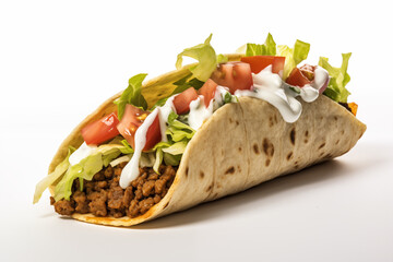 Tacos on white background. Fast food tacos. Sale of tacos. Eat tacos. Image for graphic designer. Image for flyers. Food related topics.