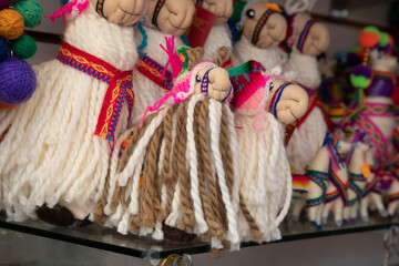 Colorful fabric or ceramic Peruvian handicrafted souvenirs