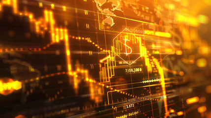 Obraz premium Digital environment with stock market plots and charts on the right. a dollar insignia in the foreground