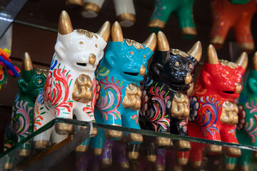 Toros de Pucara Colorful fabric or ceramic Peruvian handicrafted souvenirs