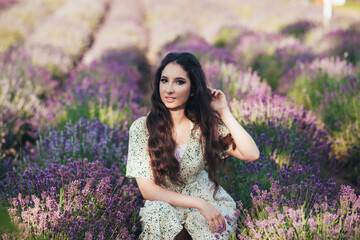 girl in a blooming lavender field