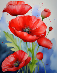 Obraz premium Watercolor illustration of red poppies. Wild flower. Beautiful nature. Hand drawn art
