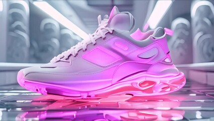 Futuristic sneakers design in 3D art style, hightech vibe, space for text