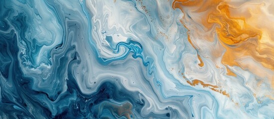 a blue and brown liquid abstract paint painting on a canvas