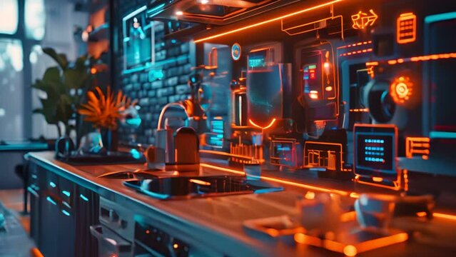AI interface analyzing home appliance data, predictive maintenance concept, tech scene
