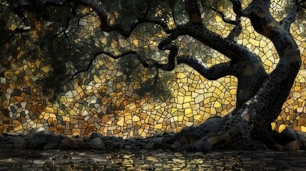 Spanish natural mosaic inspiration, olive trees, and the illusion of stained glass
