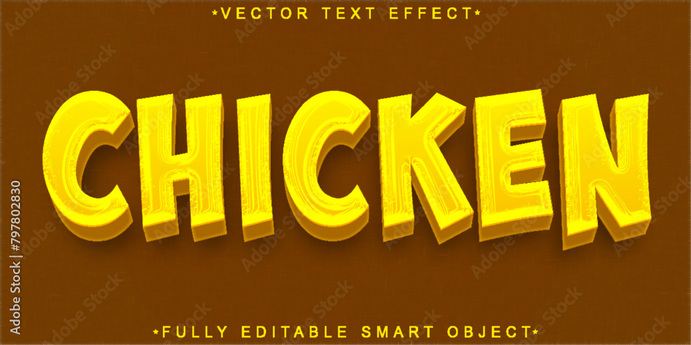 Poster cartoon yellow chicken vector fully editable smart object text effect