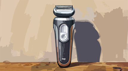 Electric shaver on wooden table Vector illustration.