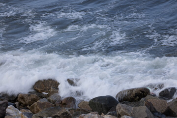 Ocean hitting a rocky shore