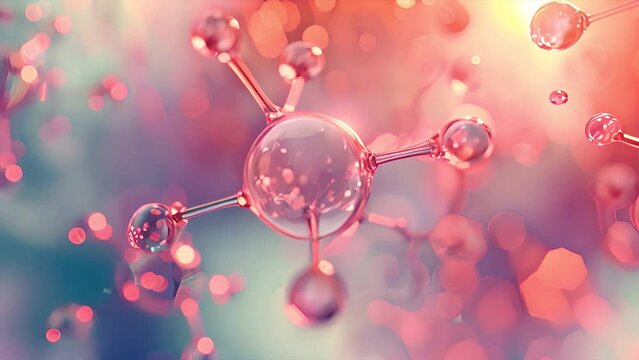 Atoms and Molecules abstract 3d graphics. Abstract molecular lattice, cellular structure under microscope. Medicine and science concept. Microbiology, laboratory