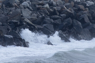 Ocean hitting a rocky shore