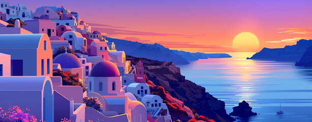Colorful sunset on the Mediterranean Sea near an Italian island