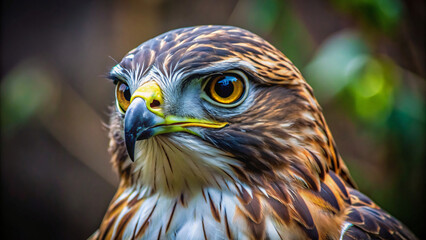 Hawk close-up, showcasing their majestic feathers, sharp beaks, and intense gaze, embodying nature's fierce predators