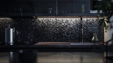 Fototapeta na wymiar Modern Mosaic Backsplash in Kitchen