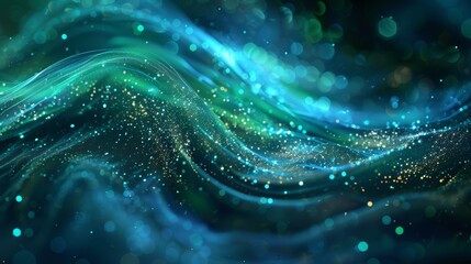 Starry digital waves on a cosmic sea, a metaphor for the endless ocean of data in the virtual world. Abstract Technology Background