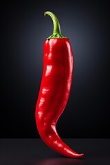 A single red chili pepper on a black background.