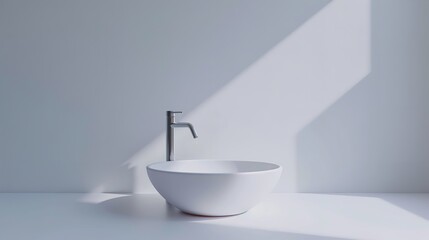 Fototapeta na wymiar Modern White Sink in Soft Light on White Background