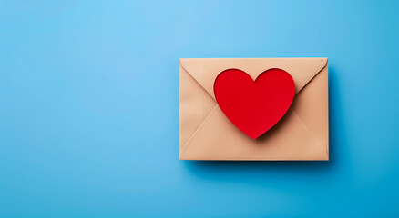 Craft paper envelope with red heart. Romantic love letter