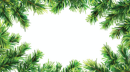 Frame made of green fir branches on white background
