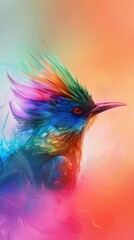 Obraz premium An imaginative portrait of a bird with feathers that change colors, set against a dynamic pastel gradient background, no grunge, no dust, 4k