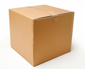 Single Brown Cardboard Box Isolated on White