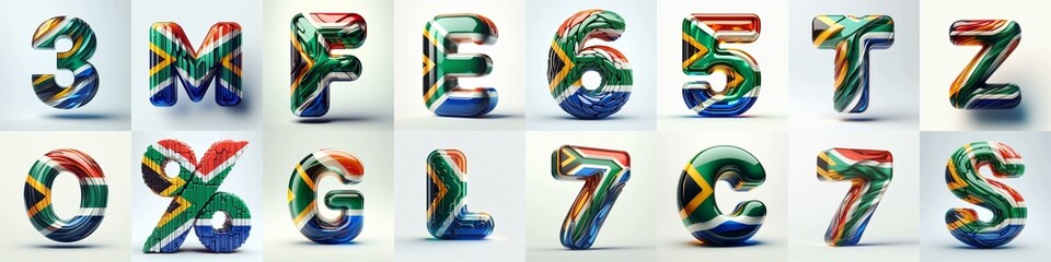 South Africa flag colors glass lettering. AI generated illustration