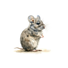 Watercolor illustration of mouse on white background