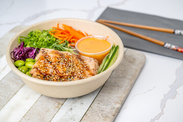 sushi, poke, bento food