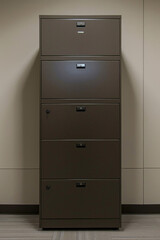 A sleek, modern office cabinet stands against a wall, its clean lines and minimalist design exuding professionalism. 