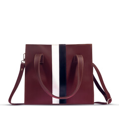 Maroon Leather handbag on white background