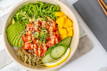 sushi, poke, bento food