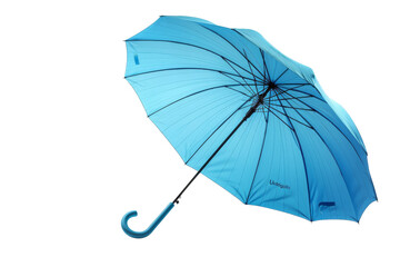 A vibrant blue umbrella is open against a clean white background