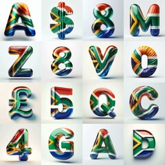 South Africa flag colors glass lettering. AI generated illustration