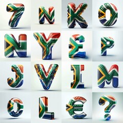 South Africa flag colors glass lettering. AI generated illustration