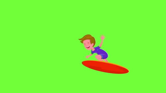 Animation, young surfer, design template. Chromakey