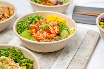 sushi, poke, bento food
