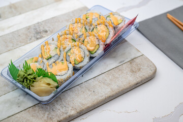 sushi, poke, bento food