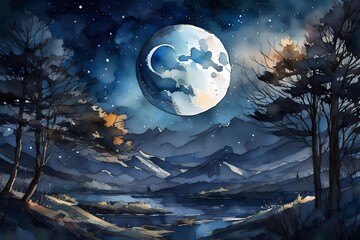 Fototapeta premium christmas tree with moon