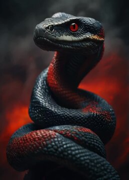 Close up of a red and black snake with smokey background wildlife cinematic shot Generative AI video