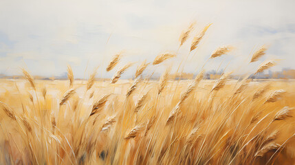  Golden Wheat Field, Textured Impressionism, Rural Serenity, with Copy Space