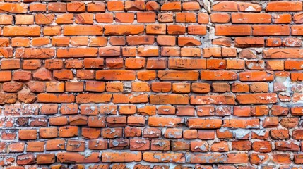 Naklejka premium Old red brick wall with messy cement mortar