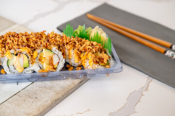 sushi, poke, bento food