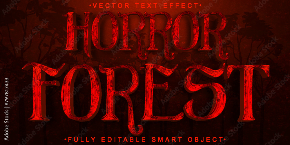Poster red horror forest vector fully editable smart object text effect