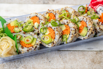 sushi, poke, bento food