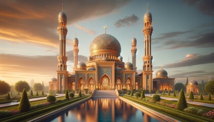 Majestic Mosque Architecture at Sunset
 - Powered by Adobe