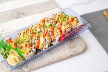 sushi, poke, bento food