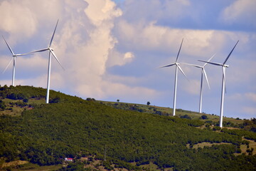 Wind turbines farm in mountain area of Serbia.