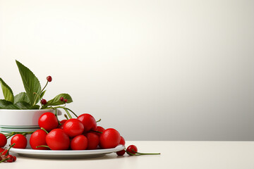 Cherries on a white background with copy space for text