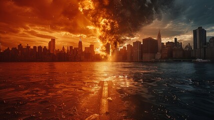 Obraz premium New York City in ruins after a nuclear attack.