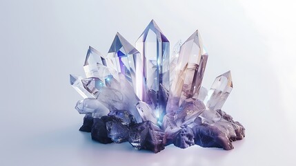 White crystal mixed with purple and blue on a white background. crystal clear quartz crystal. Generative Ai